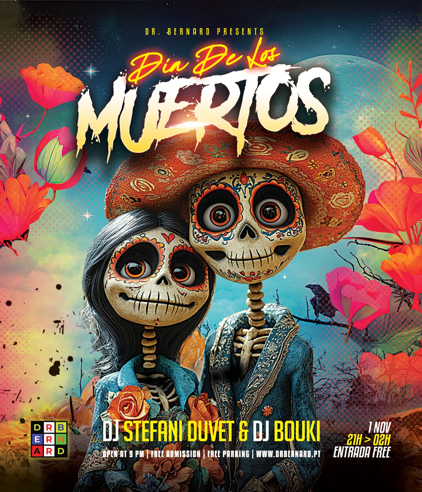 💀 A festa não morre — renasce à beira-mar.

No dia 01 de Novembro, o Dr. Bernard é palco de uma noite cheia de cor, ritmo e energia.

Entre caveiras luminosas, margaritas geladas e batidas que fazem tremer a areia, celebramos a vida como só na Caparica se sabe fazer. 🌊💃

🎧 Stefani Duvet 
🎧 Bouki
🕯 21h – 2h | Entrada livre